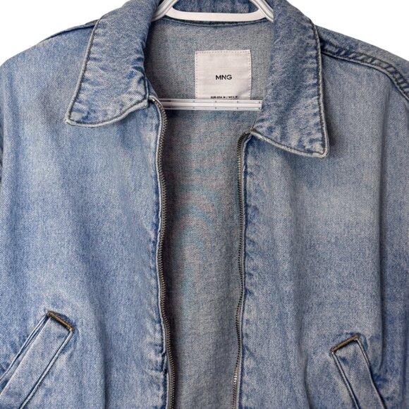 Mango blue collared full zip denim bomber jacket size M - Picture 8 of 14